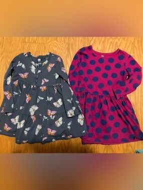 Tea Collection Bundle - Butterfly & Polka Dot 100% Cotton Dresses - 4T